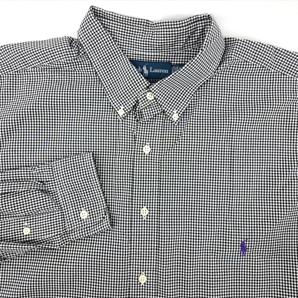 Polo Ralph Lauren Mens 2XLT Black White Gingham Check Button Down Shirt Tall